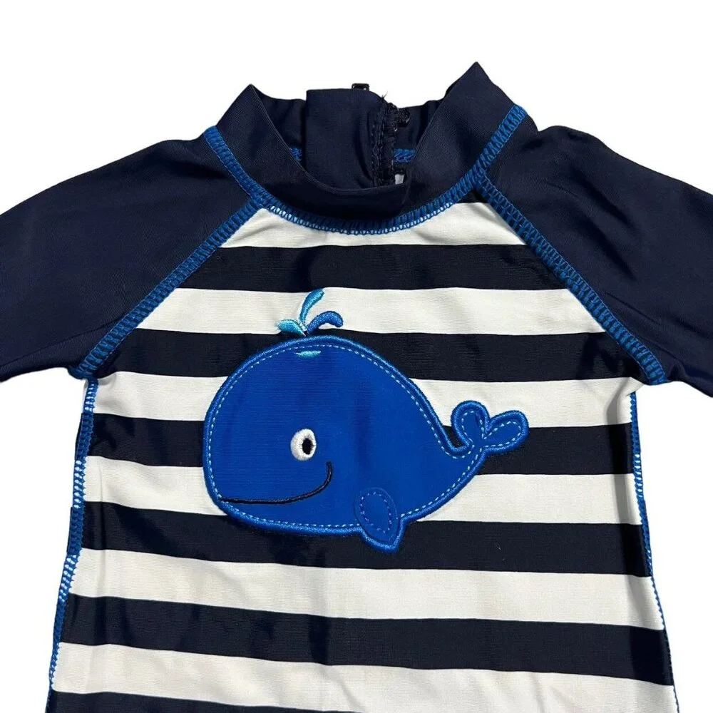 Koala Kids NEWBORN Striped Whale Appliqué Rashguard Swim Suit